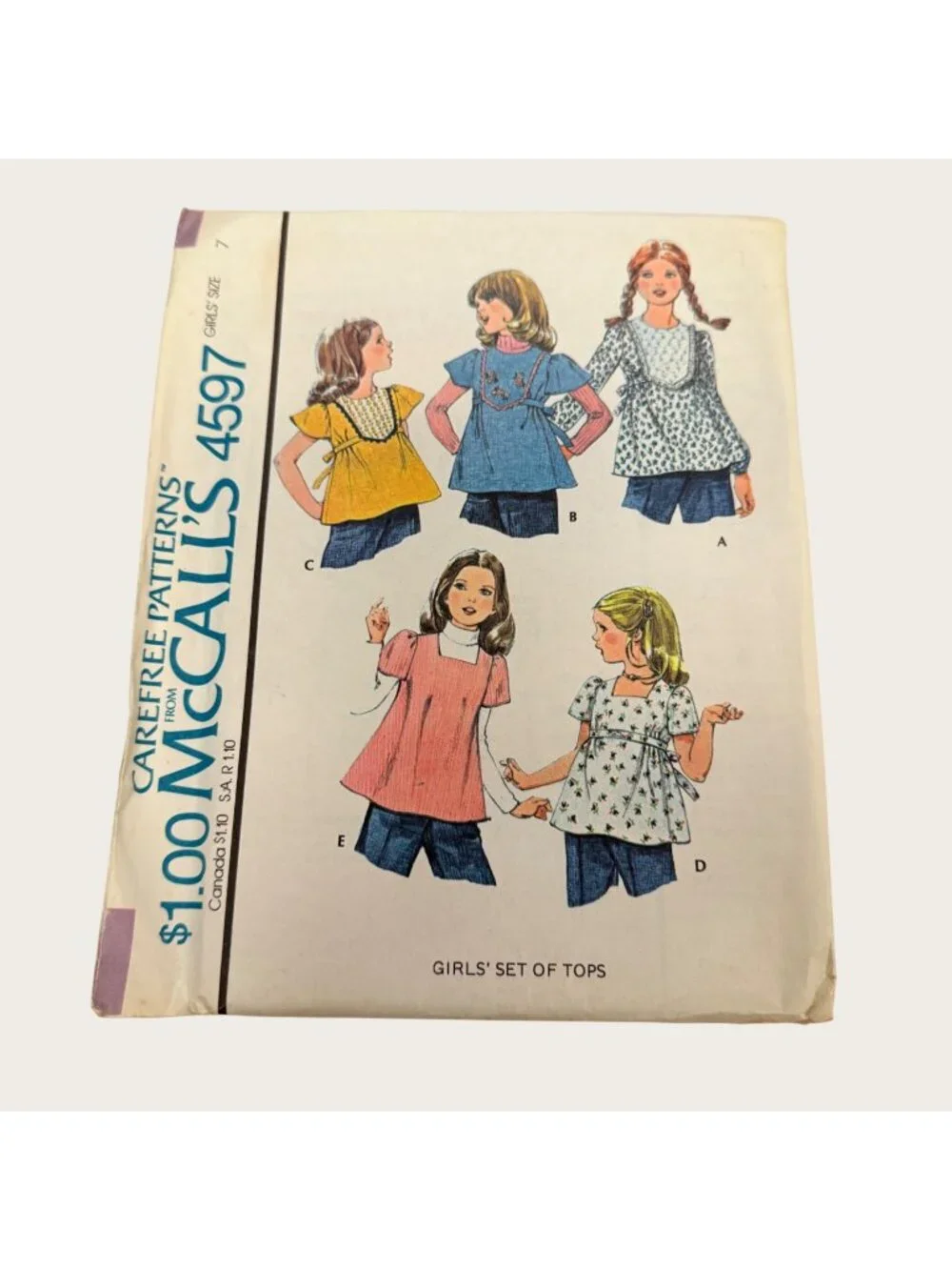 Vintage 1970s McCalls Sewing Pattern 4597 Girls Tops Size 7 Uncut